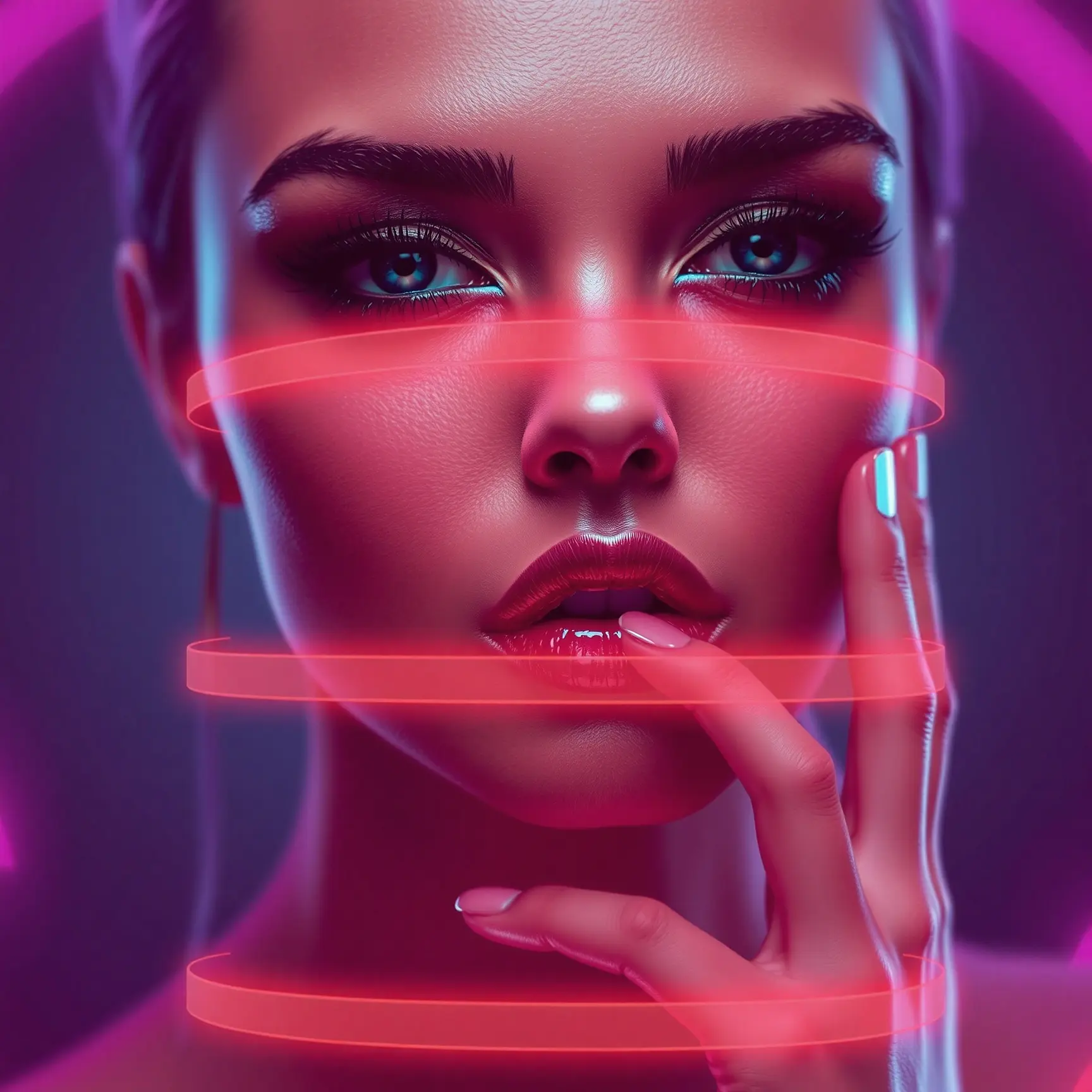 Futuristic AI-generated portrait in pink and violet light